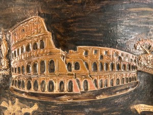 lot 118 image: Large Vintage 1960s Hammered Copper Relief Wall Sculpture - Roman Colosseum 