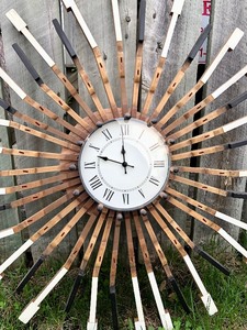 lot 180 image: Great Looking Large Sunburst Wall Clock Made of Antique Piano Keys 