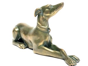 lot 213 image: Small Signed Vintage 1930s Brass GreyhoundWhippet Sculpture or Paperweight by Jennings Brothers