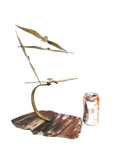 lot 219 image: Vintage Brass Birds in Flight Sculpture on Stone Plinth Base