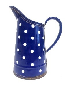 lot 225 image: Lovely Antique Blue & White Polka Dot Enameled Metal Pitcher
