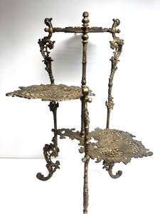 lot 50 image: Antique Gilt Metal Victorian 3-Tiered Plant Stand