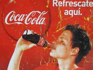 lot 237 image: Spanish Coca Cola Metal 2 Sided Advertising Tin Flange Sign