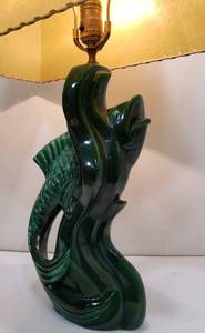 lot 252 image: Mid Century Modern Ceramic Art Lamp with Original Fiberglass Shade