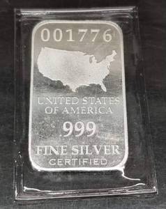 1 TROY OZ .999 FINE SILVER BAR US STATE SEALED