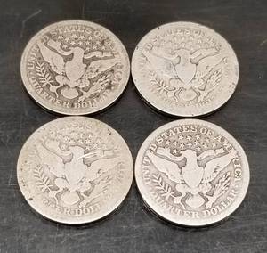 GROUP OF 4 BARBER QUARTERS 1901 1910-D 1914 1916
