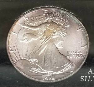 1989 AMERICAN SILVER EAGLE 1 TROY OZ .999 FINE SILVER IN PLASTIC