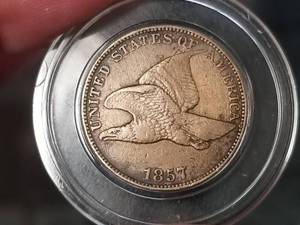 1857 US FLYING EAGLE CENT IN AIRTITE HOLDER