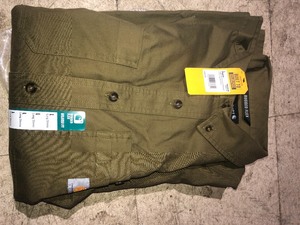 Carhartt Mens Large Military Olive CottonSpandex Rugged Flex Rigby Long Sleeve Work Shirt
