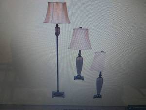 Hammered Bronze 3-Pc. Lamp Set open...