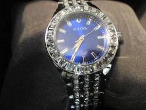 Bulova Womens Crystal Blue Dial St...