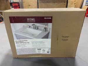 lot 12 image: HOME DECORATORS COLLECTION 31 in. Solid Surface Vanity Top in Silver Ash with White Sink