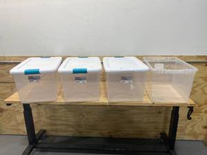 lot 116 image: STERILITE Lot of 4- 64 Qt. Latching Storage Boxes