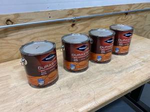 lot 110 image: WOLMAN Lot of 4- Durastain Semi-transparent Wood Exterior Stain, Natural Cedar (1 Gal. Each)