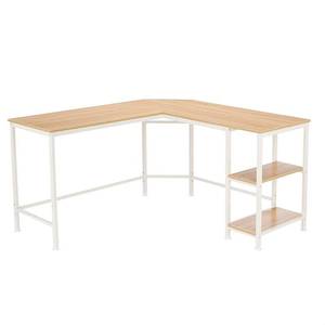 Amazon Basics L-Shape Computer Desk with Shelves for Storage, 54.3 Inch, Natural with White Frame - Open Box.