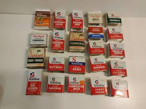 lot 148 image: Vintage lot of Schilling, Durkee & Crescent Metal Spice Tins