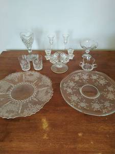 lot 66 image: Collection Of Clear Glass And Crystal Fostoria and Mikasa serving pieces