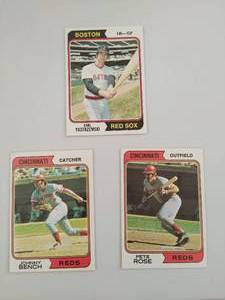 lot 303 image: Pete Rose, Johnny Bench & Carl Yastrzemski 1974 Topps Baseball Card