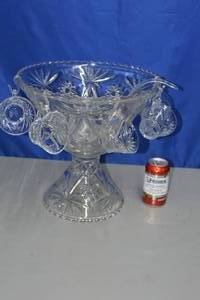 lot 27 image: 1950s Clear Glass Punch Bowl Set, Early American Prescut, EAP