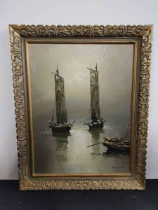 lot 61 image: Vintage Framed Original Boat Painting