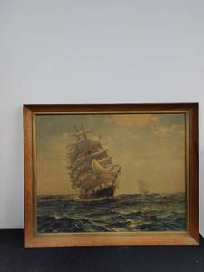lot 83 image: Large Vintage Framed Boat Print
