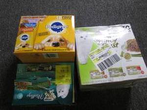 2 packages of cat wet food and 1 pa...