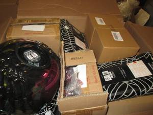 box of halloween bowls, table cloth...