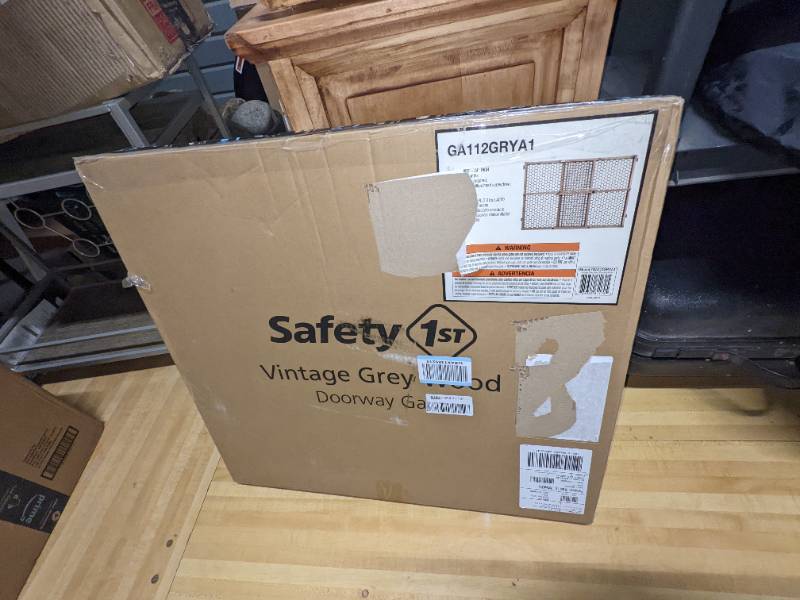 lot 219 image: Safety 1st Vintage Wood Baby Gate with Pressure Mount Fastening (Gray)
