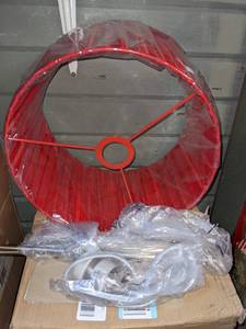 lot 60 image: Pair of Simple Designs LT2006-RED Tripod Pleated Silk Sheer Shade Table Lamps, Red