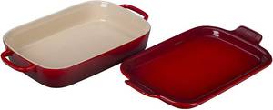 lot 50 image: Le Creuset Stoneware Rectangular Dish with Platter Lid, 2.75 Qt., Cerise