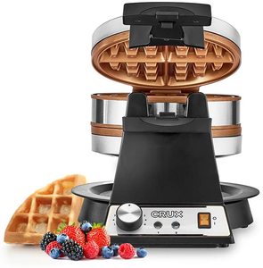 lot 105 image: Crux Double Rotating Belgian Waffle Maker with Nonstick Plates, Stainless Steel Housing & Browning Control