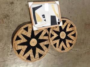 16 x 20 Abstract Framed Wall Art WhiteBlackGold - Project 62 and 2 round tables (good condition) review all pictures
