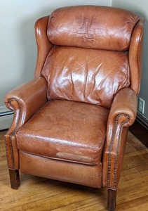 lot 13 image: Camel High Leg Push Back Leather Recliner