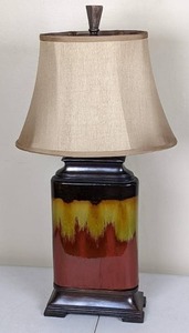 lot 27 image: Drip Glazed Earth Tone Ceramic Table Lamp with Shade