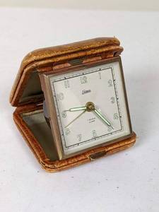 lot 73 image: Vintage Endura Travel Wind Up Clock with Genuine Leather Germany Case