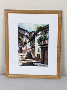 lot 74 image: Painted Village Signed Ruiz 12-Inch x 15-Inch Framed Wall Art