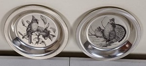 lot 52 image: Vintage Set of Limited Edition Sterling Silver Audubon Etched Plates by James F. Lansdowne The Cardinal and The Ruffled Grouse