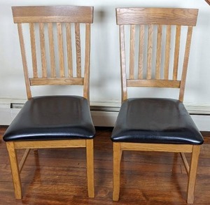 lot 98 image: Pair of Padded Dining Chairs by Benxi Maple Leaf Furniture Co.