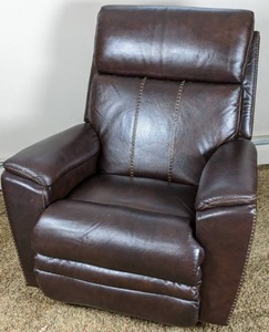 lot 2 image: Dark Brown Leather Swiveling Recliner with Topstitching