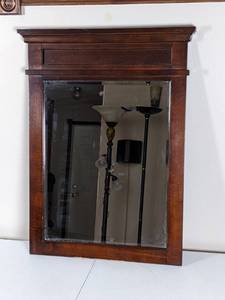 lot 105 image: Stately Large Wood Trim Wall Mirror