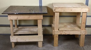 lot 43 image: Pair of Homemade Wooden Shop Tables