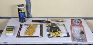 lot 122 image: Assorted Goods Work Gloves, Siphon Pumps, Hand Saws, and More