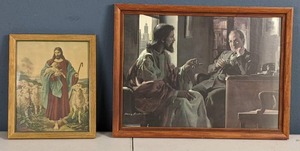 lot 149 image: Lot of 2 Frames Religious Wall Art Pieces, Including Divine Counselor by Harry Anderson
