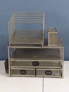 lot 155 image: Office Desk Organizer - Silver Metal
