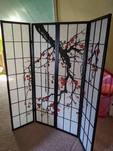 lot 157 image: Beautiful Cherry Blossom Shoji Screen 4-Panel Room Divider