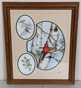 lot 73 image: Framed Signed Bird Print Collage