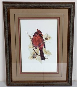 lot 69 image: Framed & Matted Cardinal Print by Artist Becky Kruger-Cyr