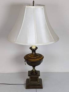 lot 59 image: Burnished Bronze Table Lamp with Deluxe Bell Shade