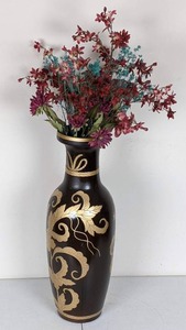 lot 67 image: Black and Gold Ceramic Vase with Artificial Flowers