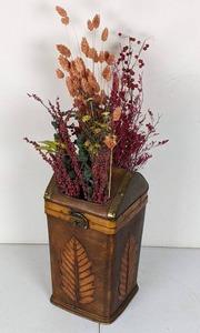 lot 101 image: Vintage Chateau Edgewater Inc. Metal Can with Artificial Florals
